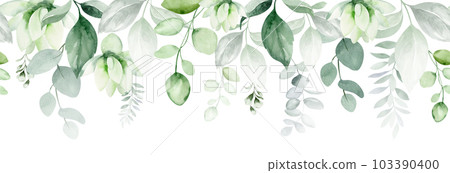 Watercolor seamless border - illustration with vibrant pink vibrant flowers, green leaves, for wedding stationery, congratulations, wallpapers, trendy, backgrounds, textures, DIY, wrappers, postcards. Watercolor seamless border - illustration with vibrant pink vibrant flowers, green leaves, for wedding stationery, congratulations, wallpapers, trendy, backgrounds, textures, DIY, wrappers, postcards. 103390400