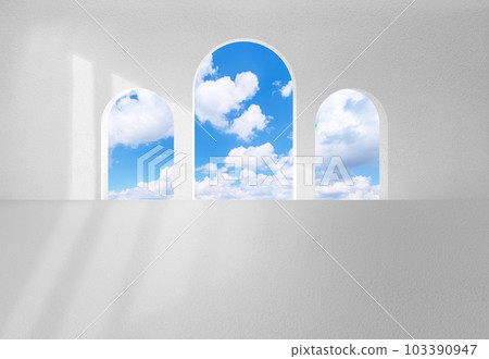 抽象的白色空房間內部展台場景與光影 103390947