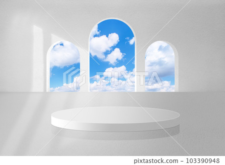 抽象的白色空房間內部展台場景與光影 103390948