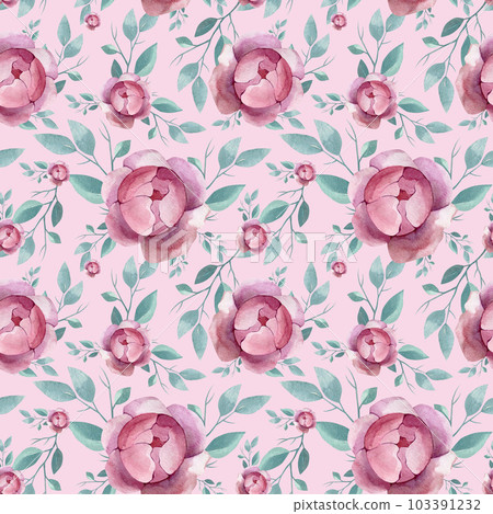 Seamless watercolor floral pattern, perfect for wrappers, wallpapers, postcards, greeting cards, wedding invitations, romantic events. 103391232
