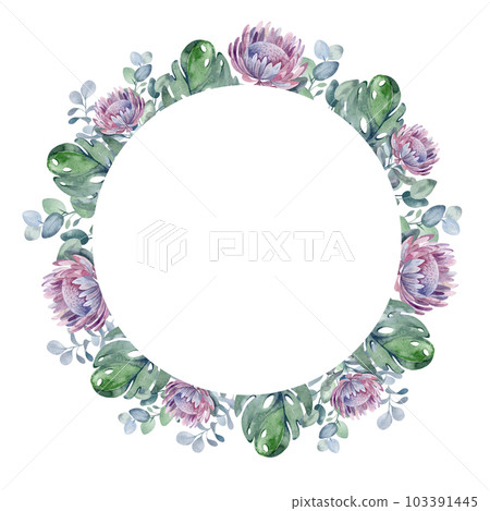 watercolor card composition of delicate flowers and plants 103391445