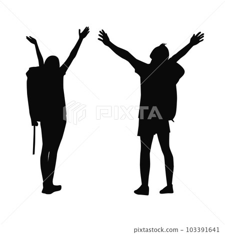 Man and woman traveler silhouette Man and woman traveler silhouette 103391641