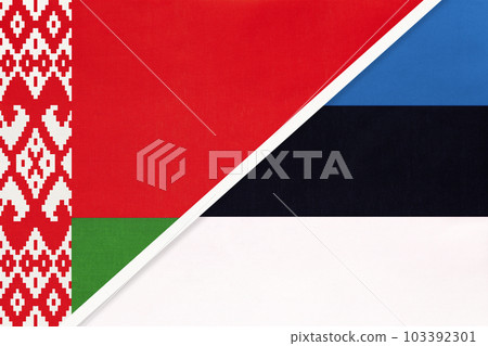 Belarus and Estonia, symbol of country. Belarusian vs Estonian national flags. Belarus and Estonia, symbol of country. Belarusian vs Estonian national flags. 103392301