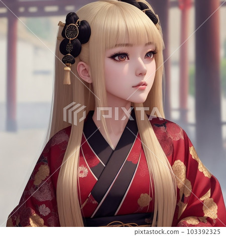 穿著日本傳統和服眺望遠方的美女 穿著日本傳統和服眺望遠方的美女 103392325