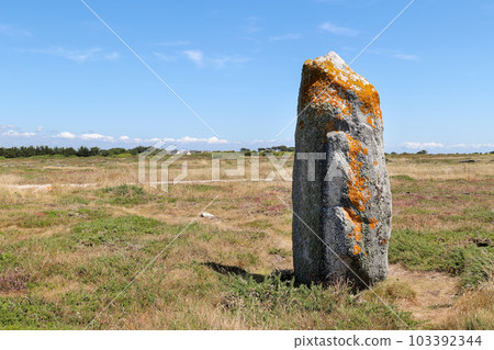 Alone standing menhir of Manemeur, Quiberon, Brittany Alone standing menhir of Manemeur, Quiberon, Brittany 103392344