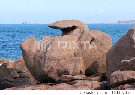 Bizarre boulders on the Pink Granite Coast in Brittany 103392352