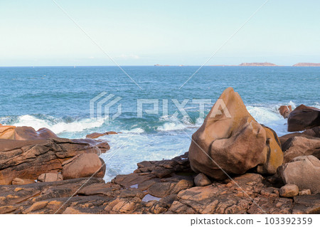Bizarre boulders on the Pink Granite Coast in Brittany Bizarre boulders on the Pink Granite Coast in Brittany 103392359
