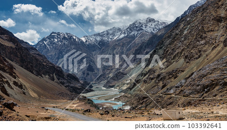 Blue river and sky,beautiful landscape,northern india route,Leh,Ladakh,northern India, 103392641