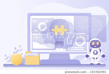 Artificial Intelligence technology concept. AI robot help human manage strategy, tactical plan, problem solving, analysis data to achieve goals or achievement. Artificial Intelligence technology concept. AI robot help human manage strategy, tactical plan, problem solving, analysis data to achieve goals or achievement. 103392991