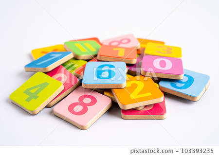 Math number colorful on white background, education study mathematics learning teach concept. 103393235