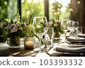 Romantic table setting with candles and flowers 103393332
