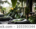 Romantic table setting with candles and flowers 103393344