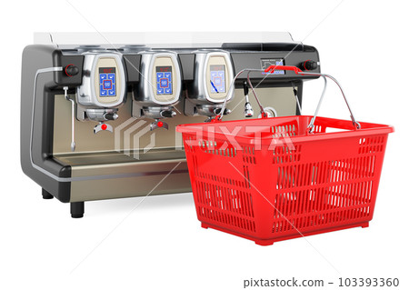 Espresso coffee machine professional with shopping basket. 3D rendering Espresso coffee machine professional with shopping basket. 3D rendering 103393360