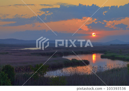 Sunset on Danube Delta in Romania Sunset on Danube Delta in Romania 103393536