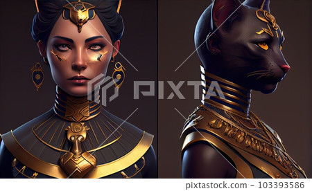 Bastet, half woman half cat goddess, ai based Bastet, half woman half cat goddess, ai based 103393586