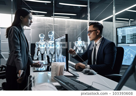 AI chat bot chat with businessman, smart solution to solving business task 103393608