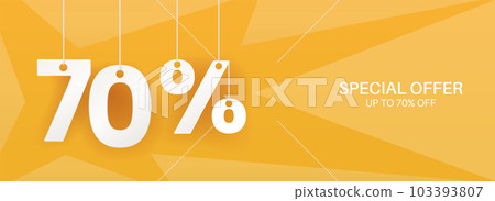 Wide yellow banner. 70 percent off banner. 103393807
