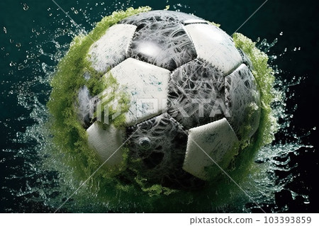 A soccer ball with an outer layer made of biodegradable material that dissolves upon contact with water illustration generative ai A soccer ball with an outer layer made of biodegradable material that dissolves upon contact with water illustration generative ai 103393859