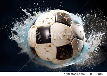 A soccer ball with an outer layer made of biodegradable material that dissolves upon contact with water illustration generative ai A soccer ball with an outer layer made of biodegradable material that dissolves upon contact with water illustration generative ai 103393860