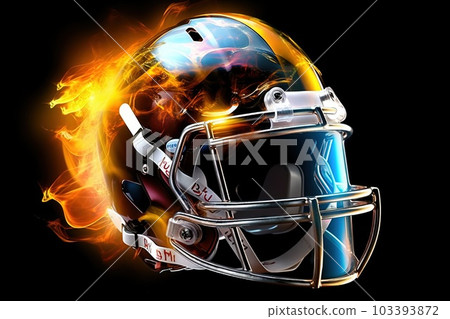 American football helmet with a kinetic energy core, generating a pulsating glow illustration generative ai 103393872