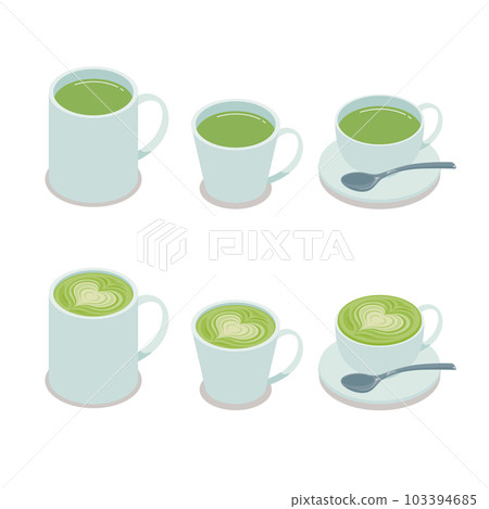 Isometric vector illustration of hot matcha latte 103394685