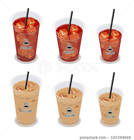 冰茶和冰奶茶的等距矢量圖解 103394688