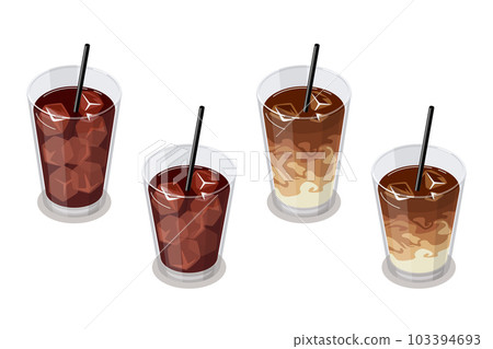 Iced coffee and ice latte isometric vector illustration 103394693