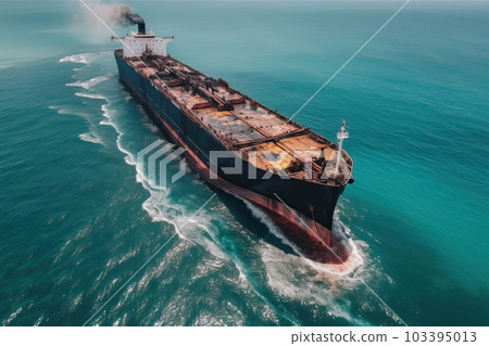 a large cargo tanker crashes at sea, generative AI. a large cargo tanker crashes at sea, generative AI. 103395013