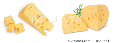 piece of cheese isolated on white background . Top view. Flat lay 103395312