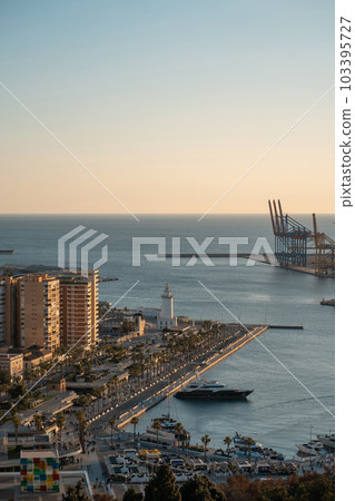 aerial view of city port, park, harbor and downtown of Malaga, Andalusia, Spain aerial view of city port, park, harbor and downtown of Malaga, Andalusia, Spain 103395727