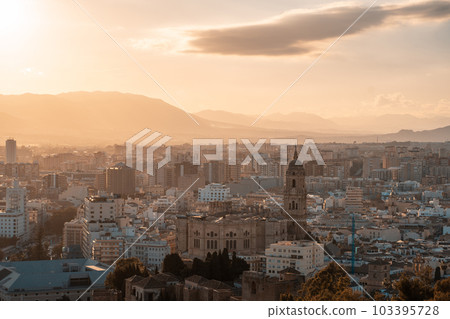 panoramic view of ancient spanish city Malaga, sunset, Andalusia, Spain 103395728