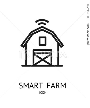 Smart Farm Sign Thin Line Icon Emblem Concept and Farmers Barn Building. Vector 103396291