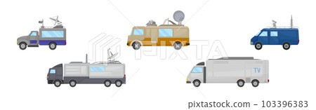 Broadcasting Car with Satellite Antenna for Reporting News Vector Set Broadcasting Car with Satellite Antenna for Reporting News Vector Set 103396383
