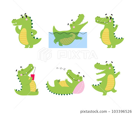 Cute Crocodile Character Engaged in Different Activity Vector Illustration Set Cute Crocodile Character Engaged in Different Activity Vector Illustration Set 103396526