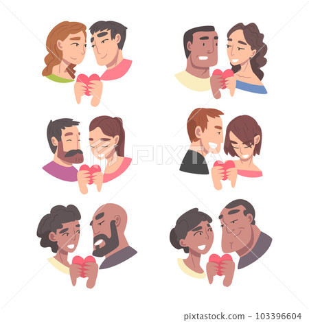 Enamored Couple in Love Holding Heart Feeling Devotion Vector Set Enamored Couple in Love Holding Heart Feeling Devotion Vector Set 103396604