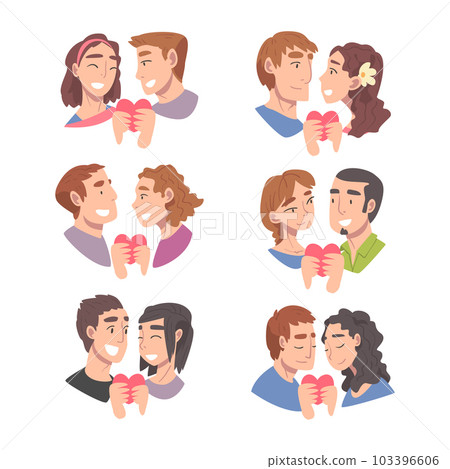 Enamored Couple in Love Holding Heart Feeling Devotion Vector Set 103396606