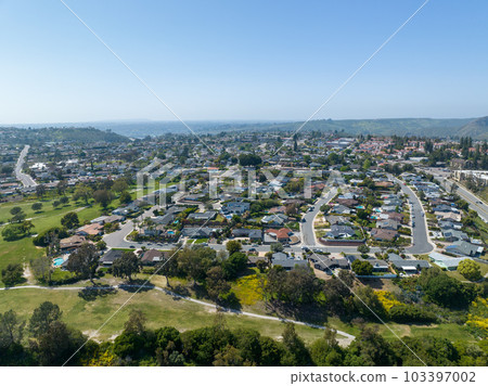 Aerial view of house in La Mesa City in San Diego, California Aerial view of house in La Mesa City in San Diego, California 103397002