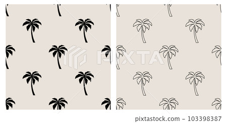 Vector Seamless Pattern with Palm Trees, Palm Tree Design Template, Print. Palm Silhouettes. Tropical, Vacation, Beach, Summer Concept. Vector Illustration. Front View Vector Seamless Pattern with Palm Trees, Palm Tree Design Template, Print. Palm Silhouettes. Tropical, Vacation, Beach, Summer Concept. Vector Illustration. Front View 103398387