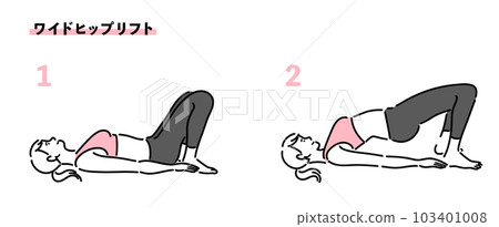 Set of young women in workout clothes doing wide hip lift Set of young women in workout clothes doing wide hip lift 103401008