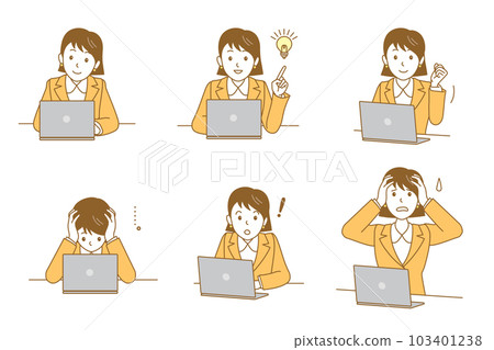 Set of suit women heading to a laptop Set of suit women heading to a laptop 103401238