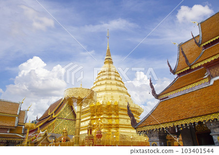 Golden pagoda Wat Phra That Doi Suthep in Chiang Mai, Thailand. Golden pagoda Wat Phra That Doi Suthep in Chiang Mai, Thailand. 103401544