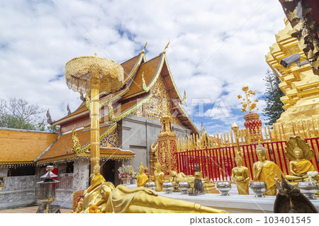 Golden pagoda Wat Phra That Doi Suthep in Chiang Mai, Thailand. Golden pagoda Wat Phra That Doi Suthep in Chiang Mai, Thailand. 103401545