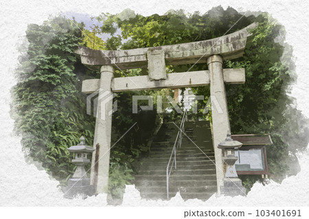 Watercolor-style Nagasaki Oura Suwa Shrine Torii Gate Nagasaki City, Nagasaki Prefecture 103401691