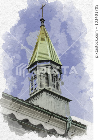 Watercolour-style Nagasaki Oura Cathedral Spire Nagasaki City, Nagasaki Prefecture Watercolour-style Nagasaki Oura Cathedral Spire Nagasaki City, Nagasaki Prefecture 103401705