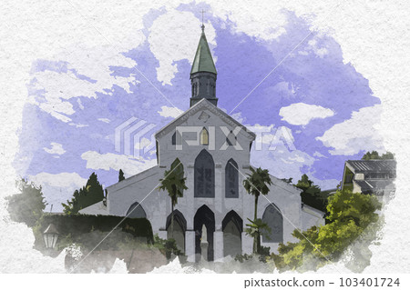 水彩風格長崎大浦天主教堂長崎縣長崎市 103401724