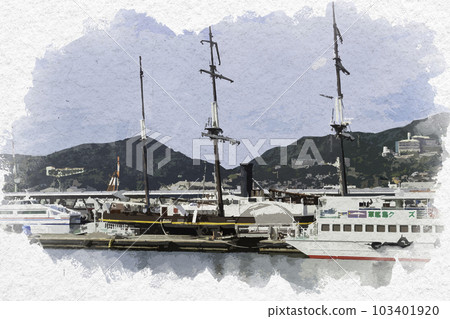 Watercolor style Nagasaki Nagasaki Port Terminal Nagasaki City, Nagasaki Prefecture 103401920