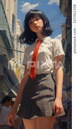 走在擁擠都市的女高中生 103402306