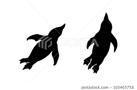 Black silhouette illustration of two swimming penguins Black silhouette illustration of two swimming penguins 103403758