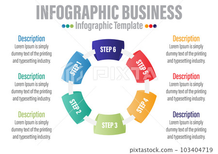 Business infographics. Circle with Six 6 Steps, Six 6 option, Six 6 parts, arrows. Vector template Business infographics. Circle with Six 6 Steps, Six 6 option, Six 6 parts, arrows. Vector template 103404719