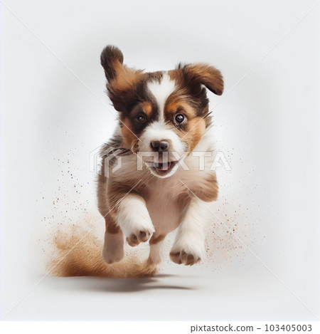 Active and adorable puppy runs with its tongue out in nature - full of vitality and joy is AI Generative. Active and adorable puppy runs with its tongue out in nature - full of vitality and joy is AI Generative. 103405003